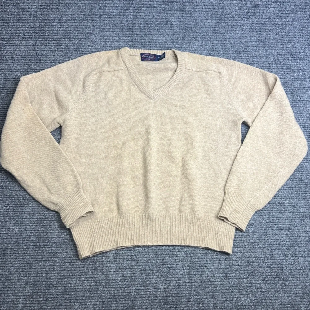 Pacific Club by NAK Mens XL V-Neck Sweater 100% Lambswool Tan Beige Knit